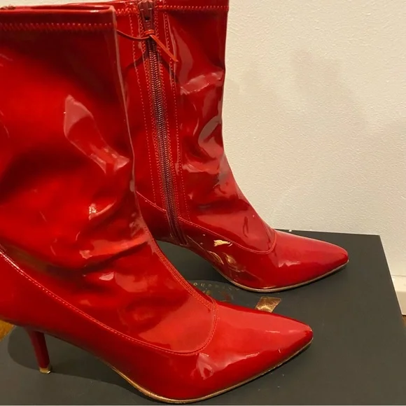 Stuart Weitzman Patent Leather Red Sock Women’s Boots - Picture 8 of 10